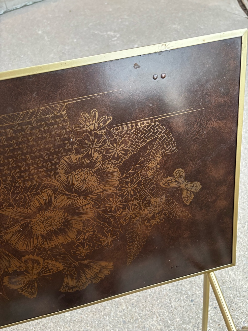Set of 6 Vintage 1970s TV Side Tables with Floral Butterfly Gold Tops